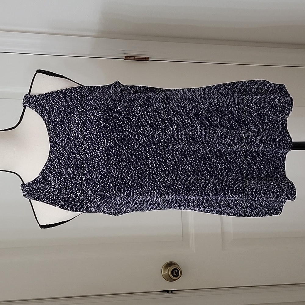 Chaus Size M Navy Blue with Gray and Silver Glittery Sleeveless Top, NEW w/ Tag
